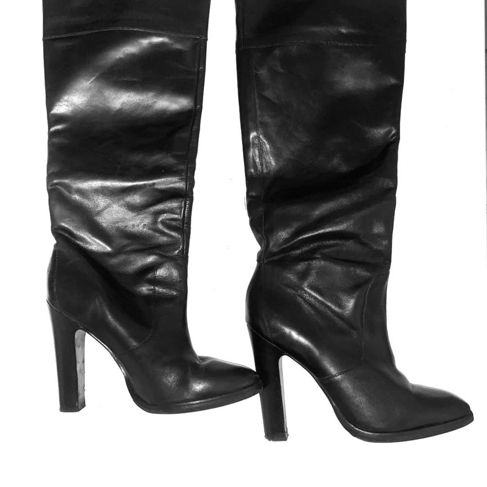 MICHAEL KORS leather knee high boots block heel